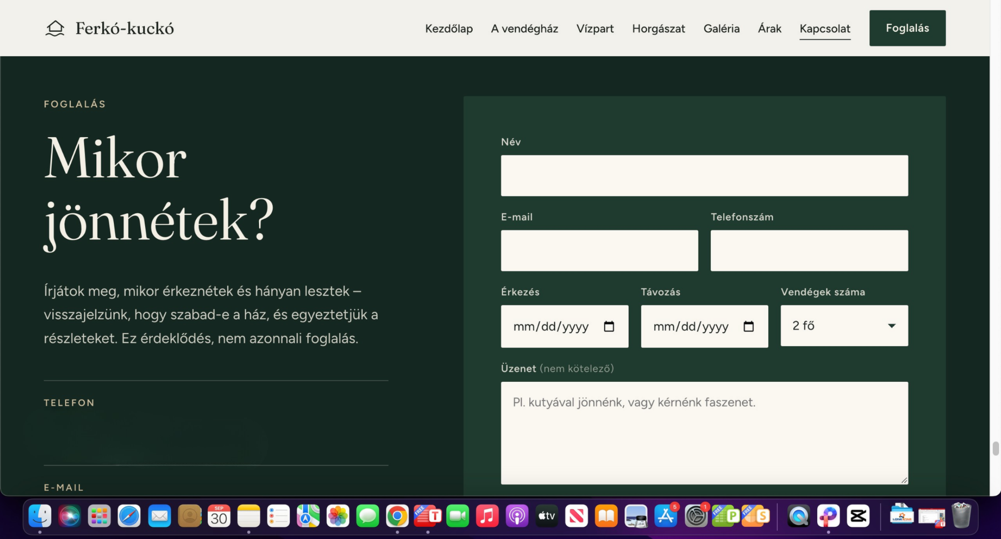 Ferkó-kuckó booking page after the redesign