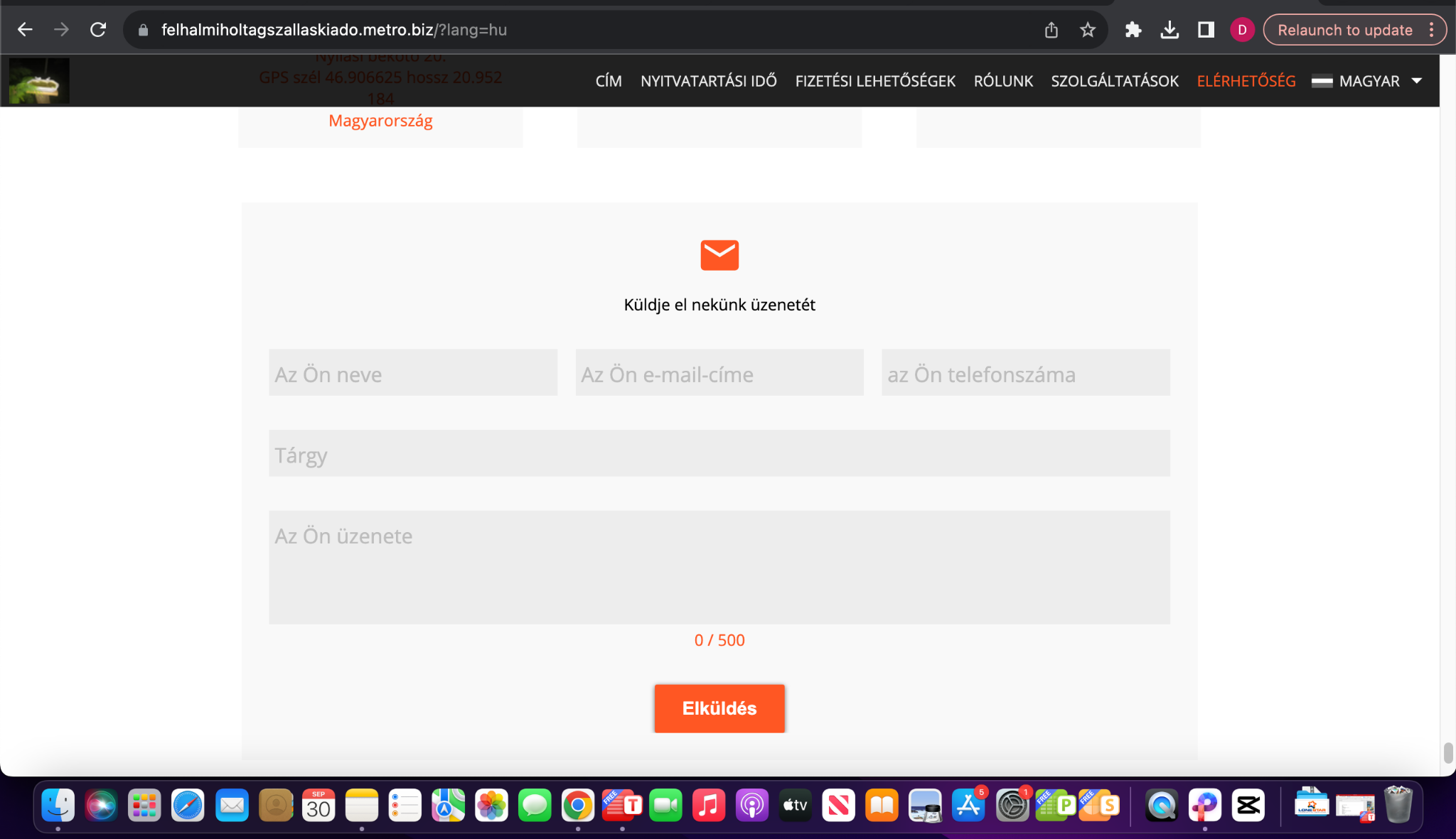 Ferkó-kuckó contact page before the redesign